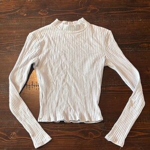 Women's Ribbed Mock Neck Long Sleeve Top - White
